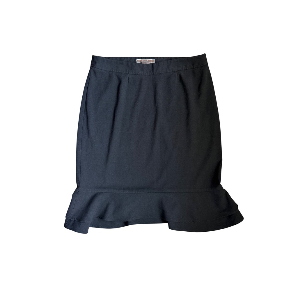 To The Max Flounce Hem Skirt Womens 14 Black Ruffle Trim Knee Length Career